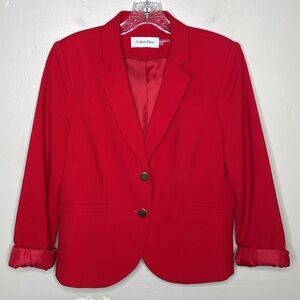CALVIN KLEIN Blazer Red Single Breasted Classic Career Wear 12P